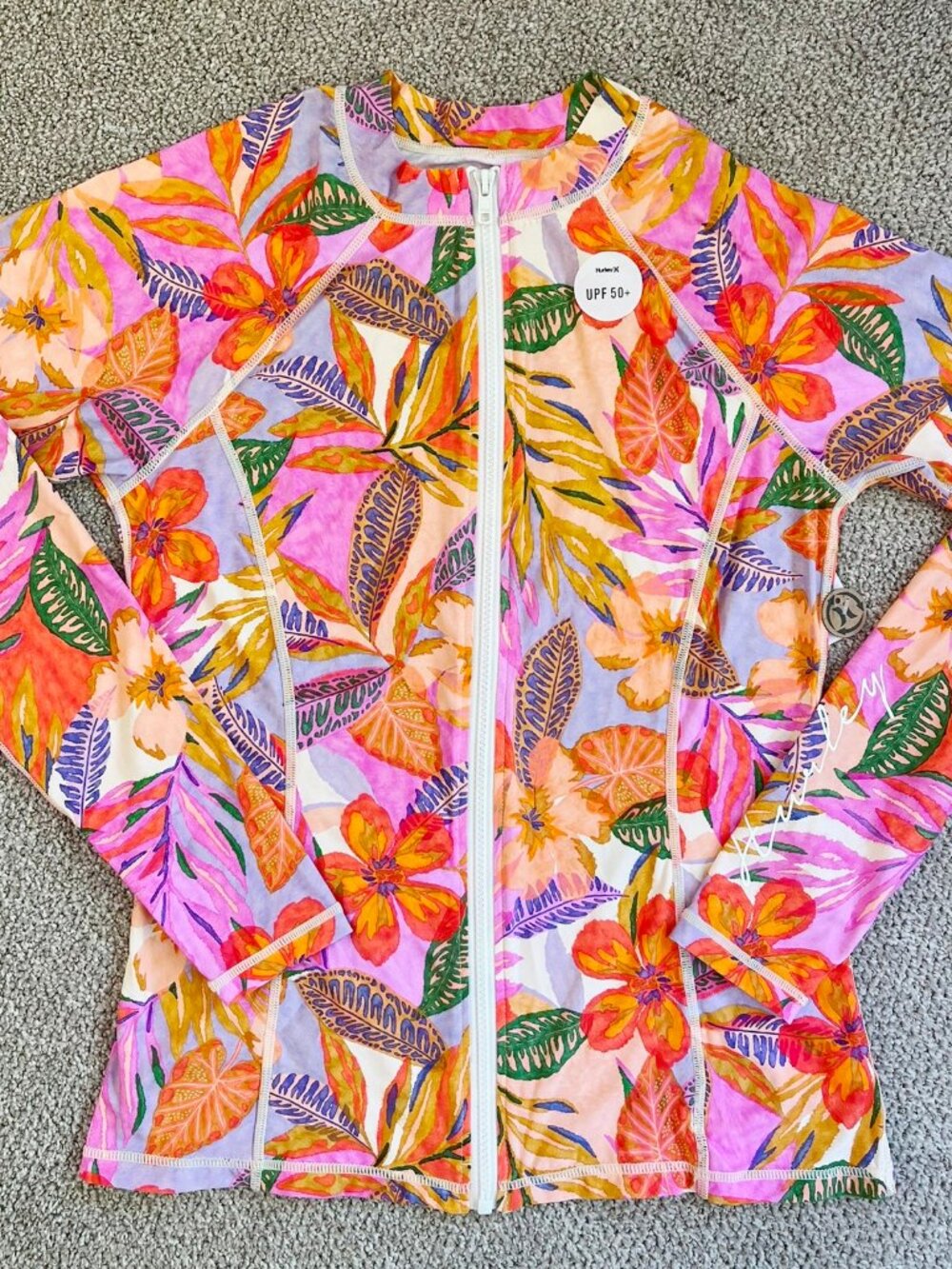 Hurley rash guard sun/swim shirt, UPF 50+, full zip, new with tags. Size S/M